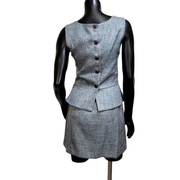 Vintage 90s Y2K Rampage Blue Grey Tweed 2pc Set Peplum Tank & Wrap Mini‎ Skirt - Picture 5 of 11